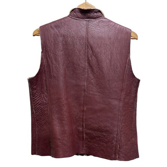 J. Jill 100% Leather Vest Jacket S Sherling Wine/Brown Front Zip Boho Indie - Picture 4 of 11